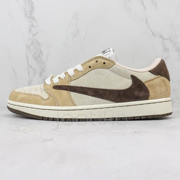 ایر جردن وان لو Travis Scott x Air Jordan 1 Low OG Dark Brown Beige قهوه ای کرم